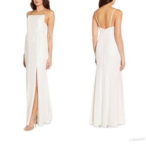 Aidan Mattox Sequined Maxi Ivory Evening Dress